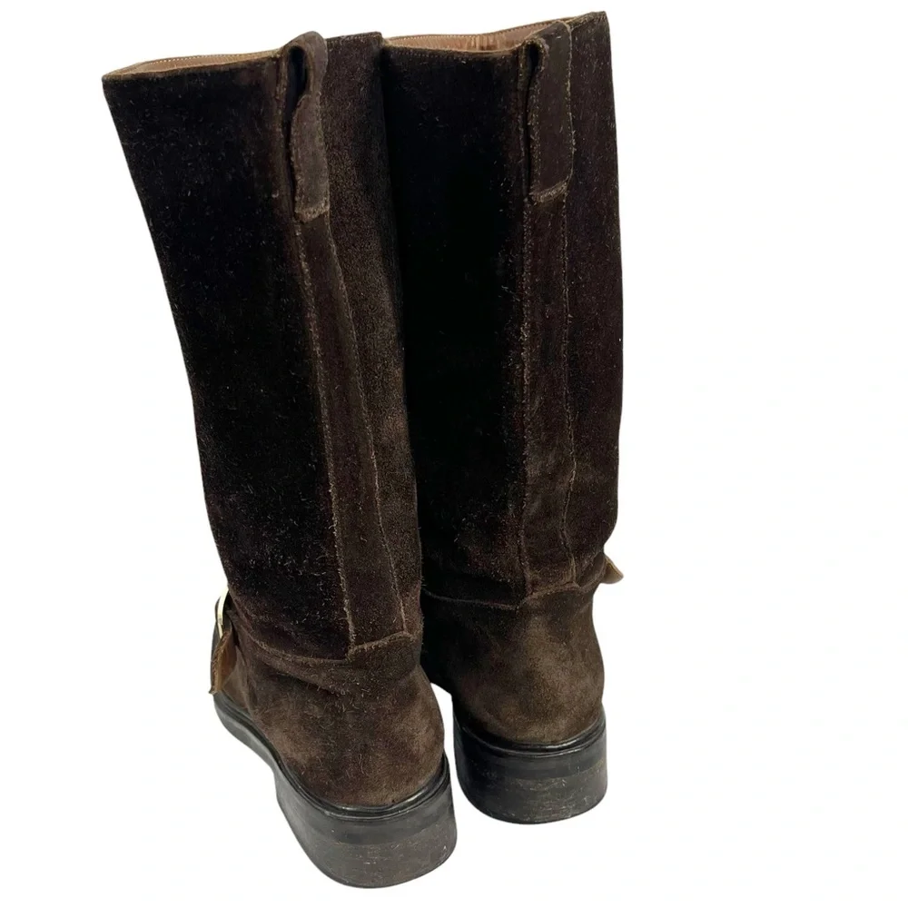 GUCCI Chocolate Brown Suede Biker Style Pull-on Low Heel Boots Size 8.5 - Picture 3 of 13